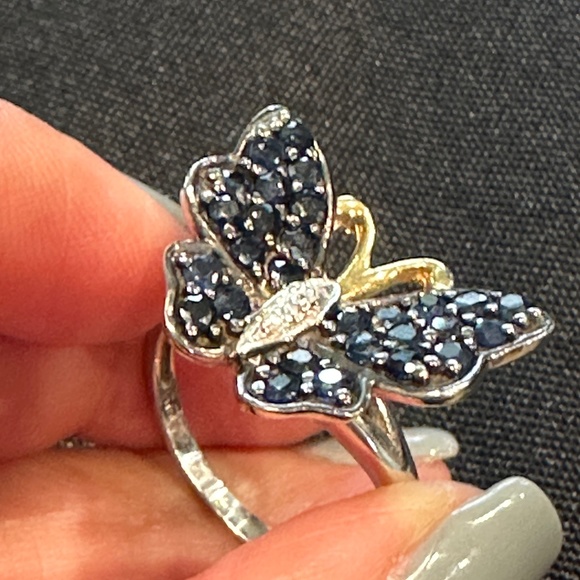 Unique Synthetic Sapphire Butterfly Ring - Picture 4 of 10